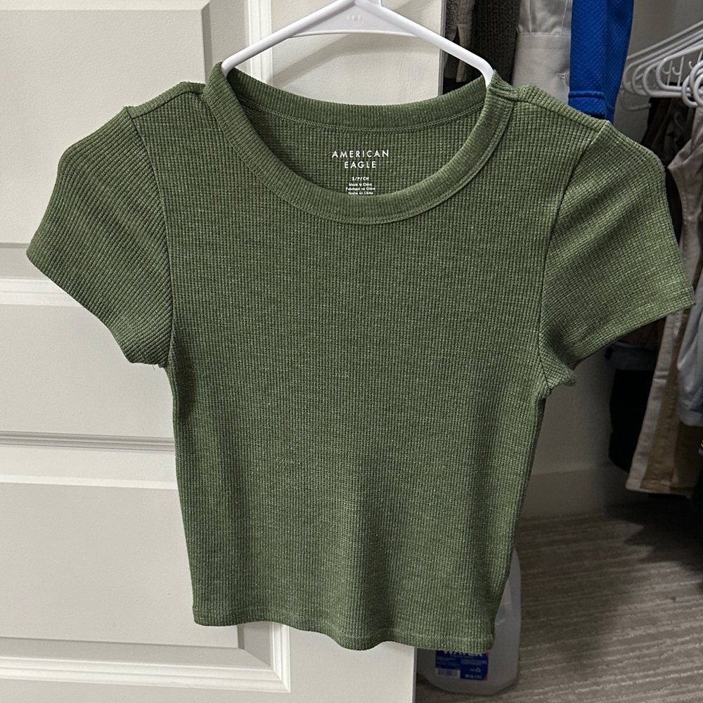 American Eagle Green Ribbed Crop Top
